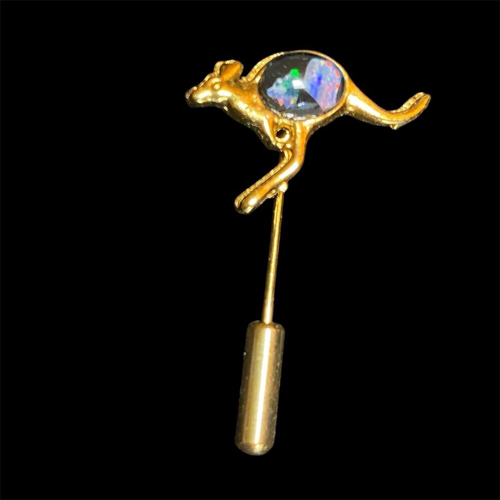 Australian Kangaroo Tie Pin with Opal Inlay (2") Gold Tone